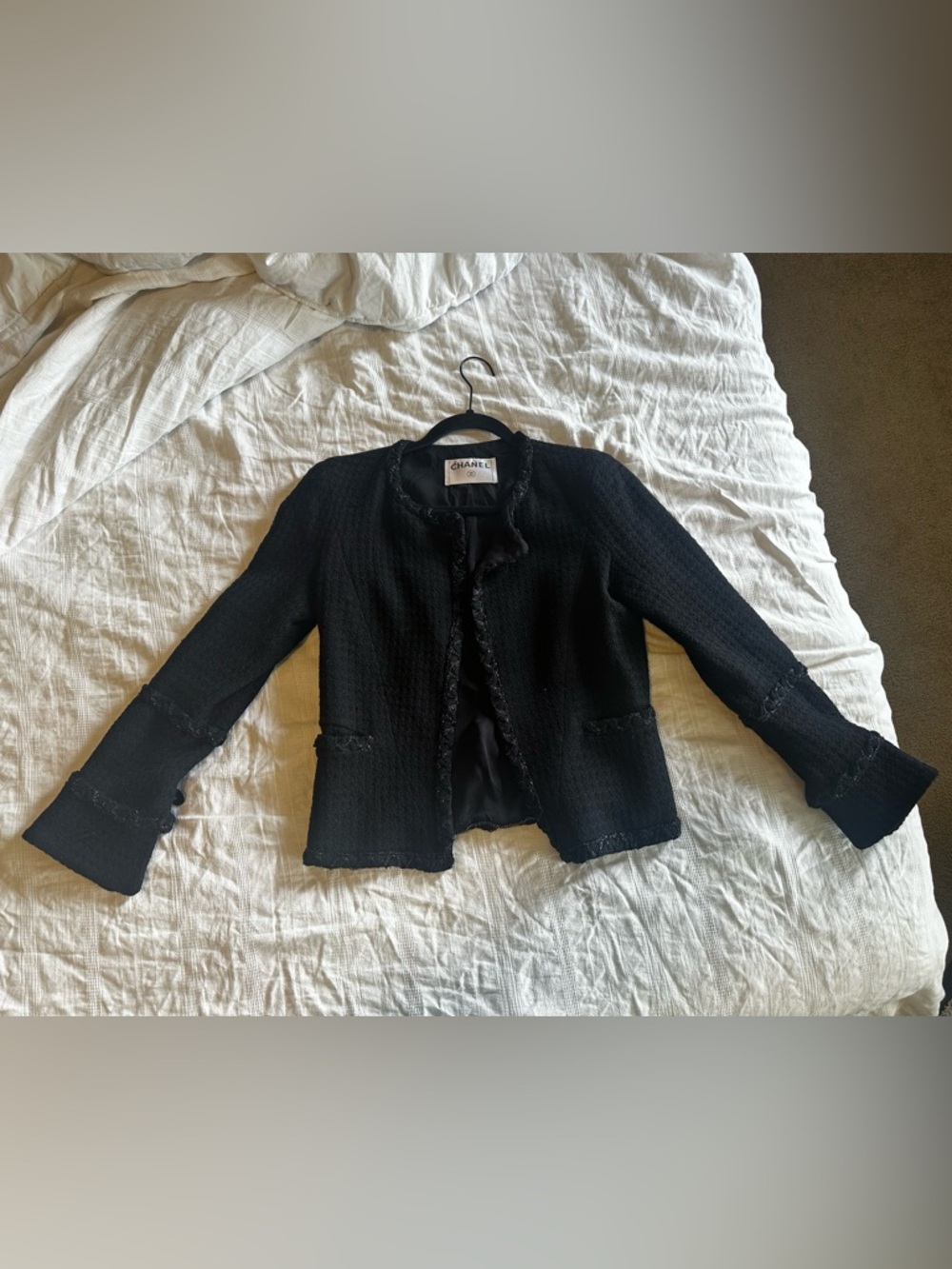 CHANEL Black Tweed Open-Front Blazer Jacket